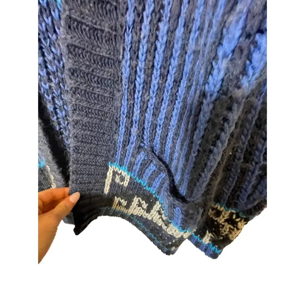Blue Free People Time and Again Cardigan Fair Isle Wool XS Coastal Grandma